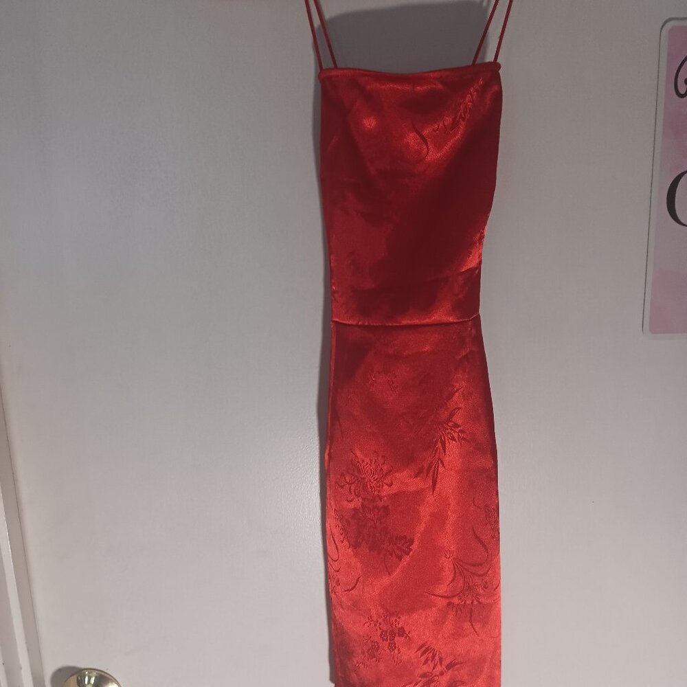 Red silky cocktail dress